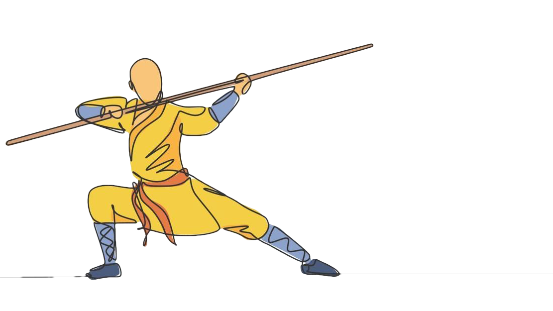 A man practicing karate with a stick