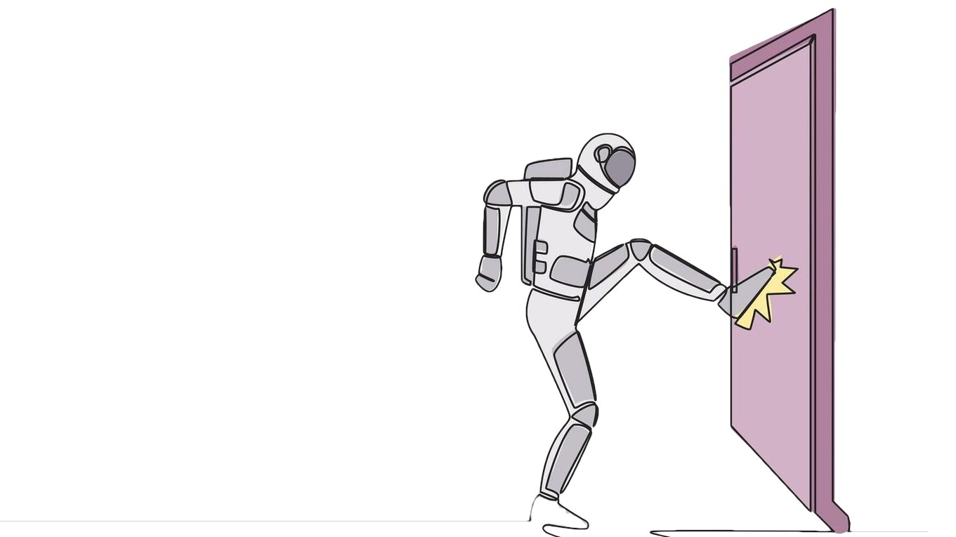 A robot kicking down a door